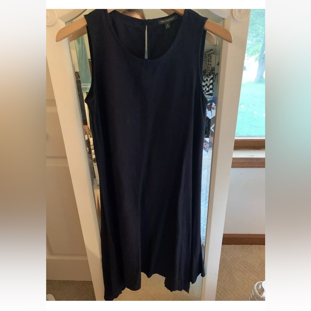 For Cynthia Navy Blue Linen Blend Mini Peasant Dress S M NWT